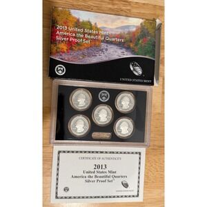 2013 US Mint America the Beautiful Quarters Silver Proof Set with COA Box